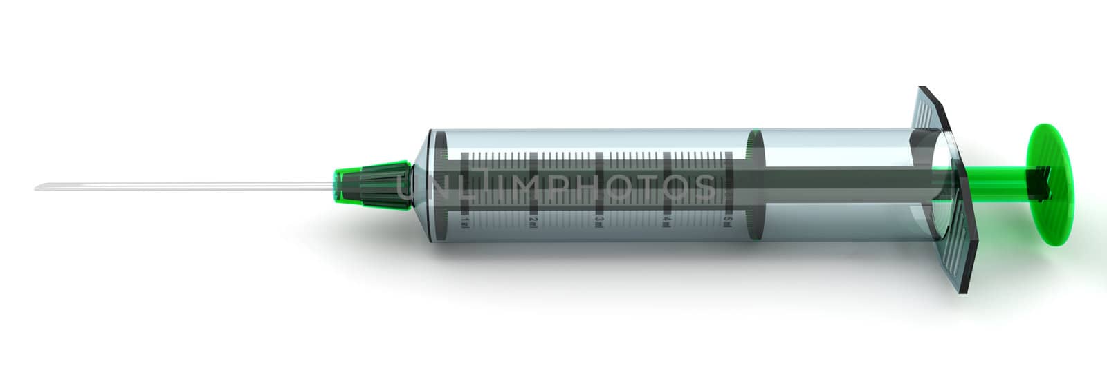 A medical syringe. 3D rendered Illustration. Isolated on white.