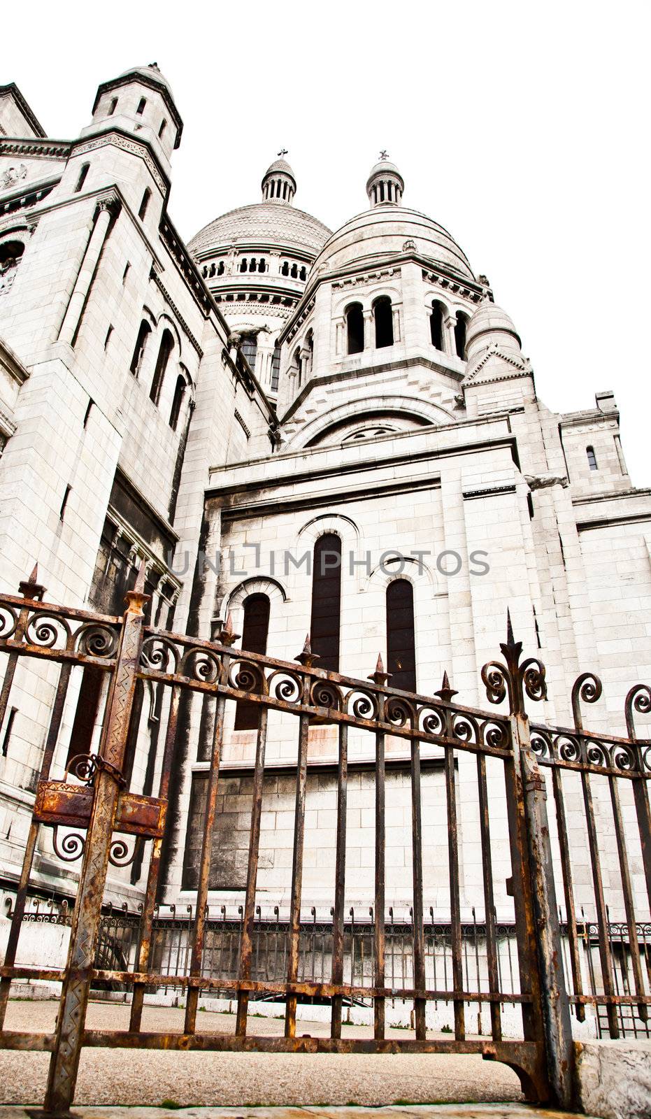 Detail of the Basilica of the Sacred Heart of Paris, commonly known as Sacré-Cœur Basilica, dedicated to the Sacred Heart of Jesus, in Paris, France