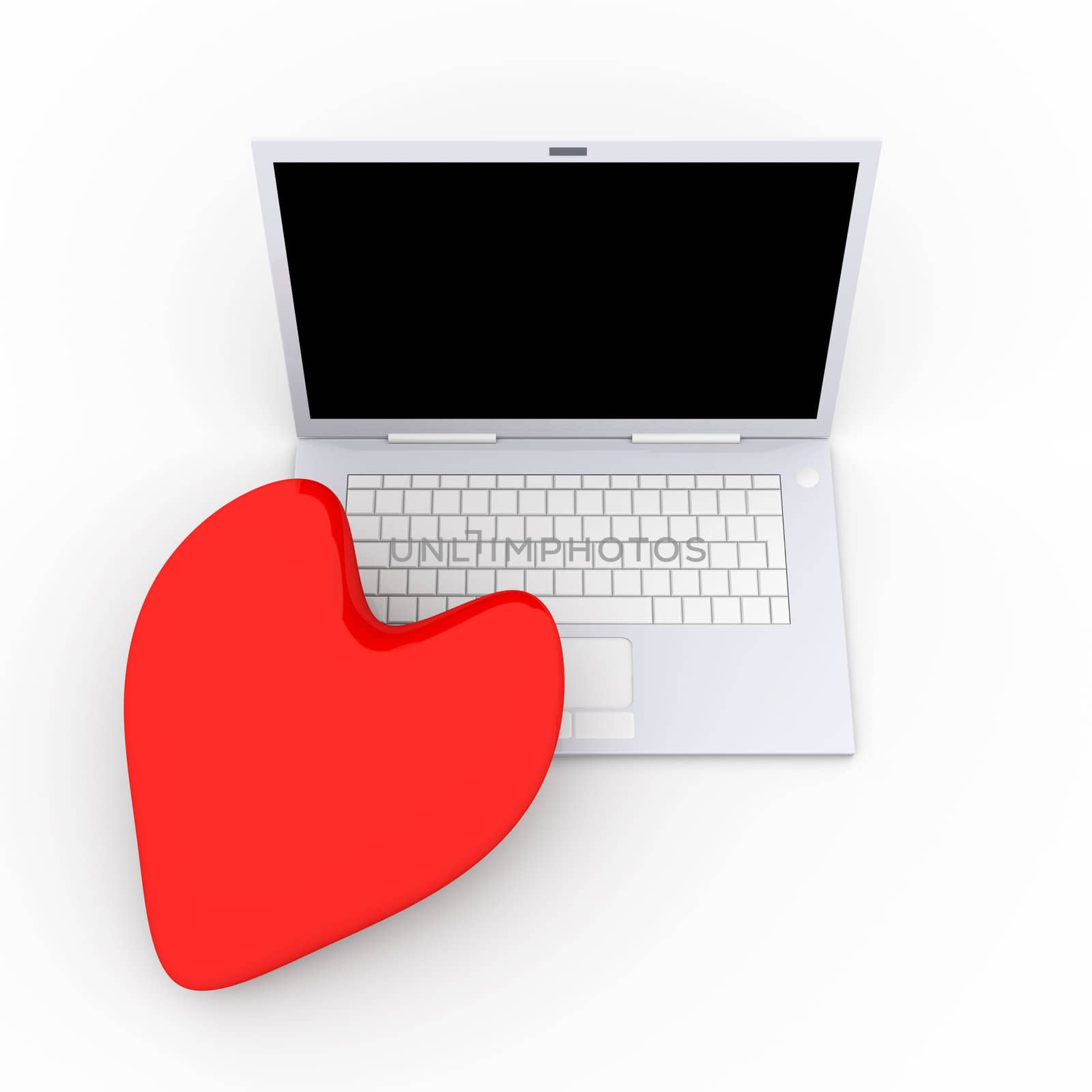 3D Illustration. Heart and a Laptop.