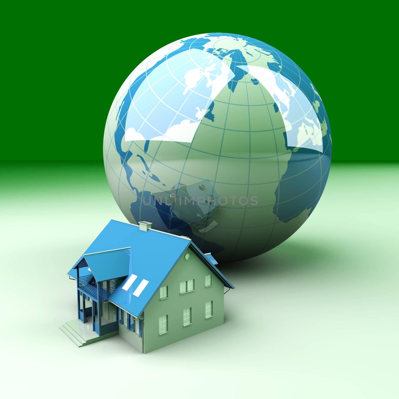 Real estate arround the World. 3D rendered Illustration. 