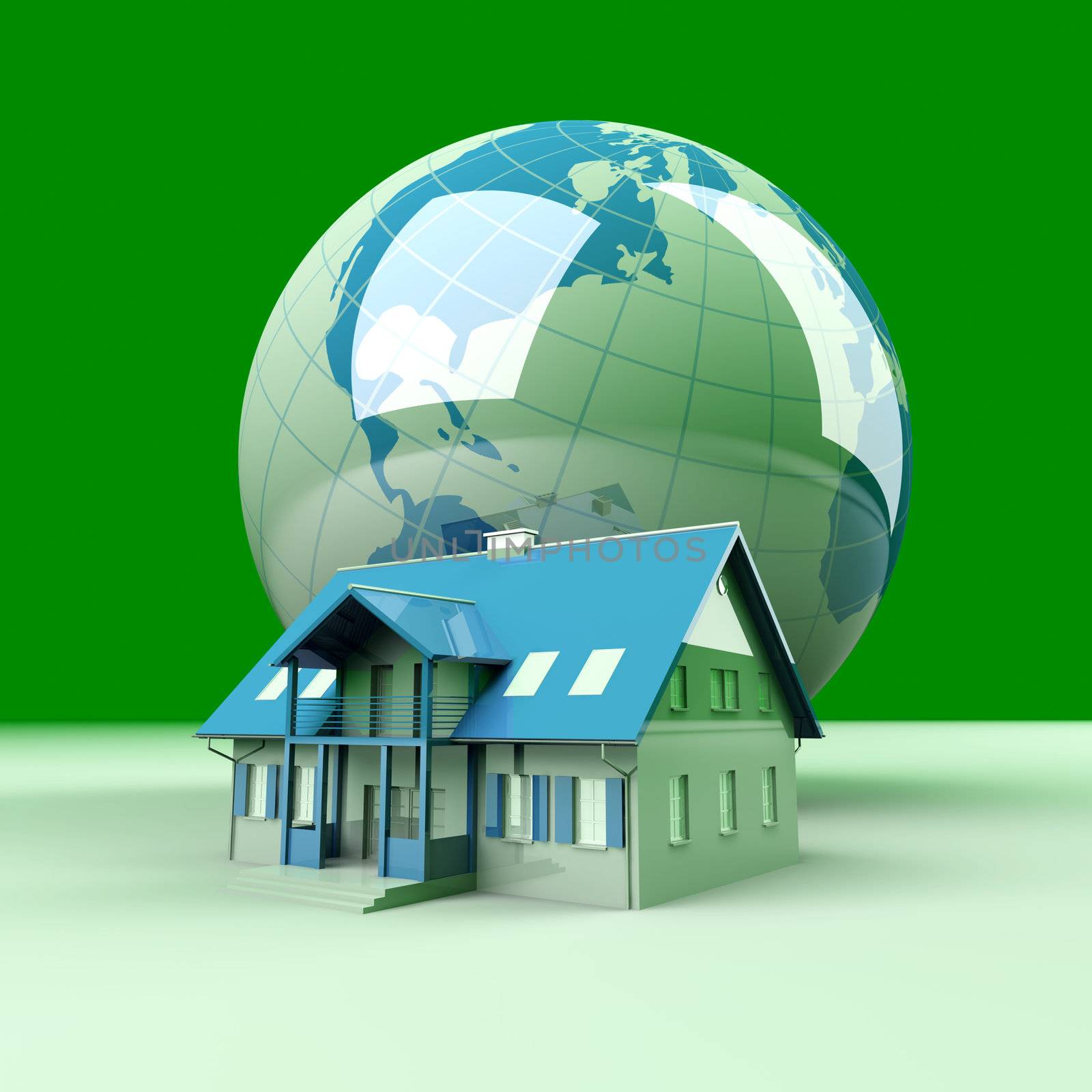 Real estate arround the World. 3D rendered Illustration. 