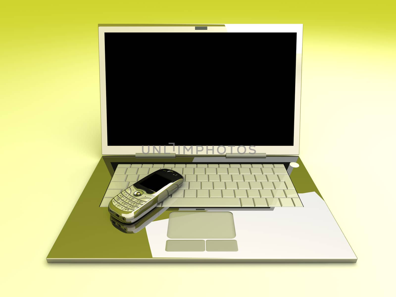 A cell phone and a Laptop. Mobile communication technology. 3D rendered Illustration.