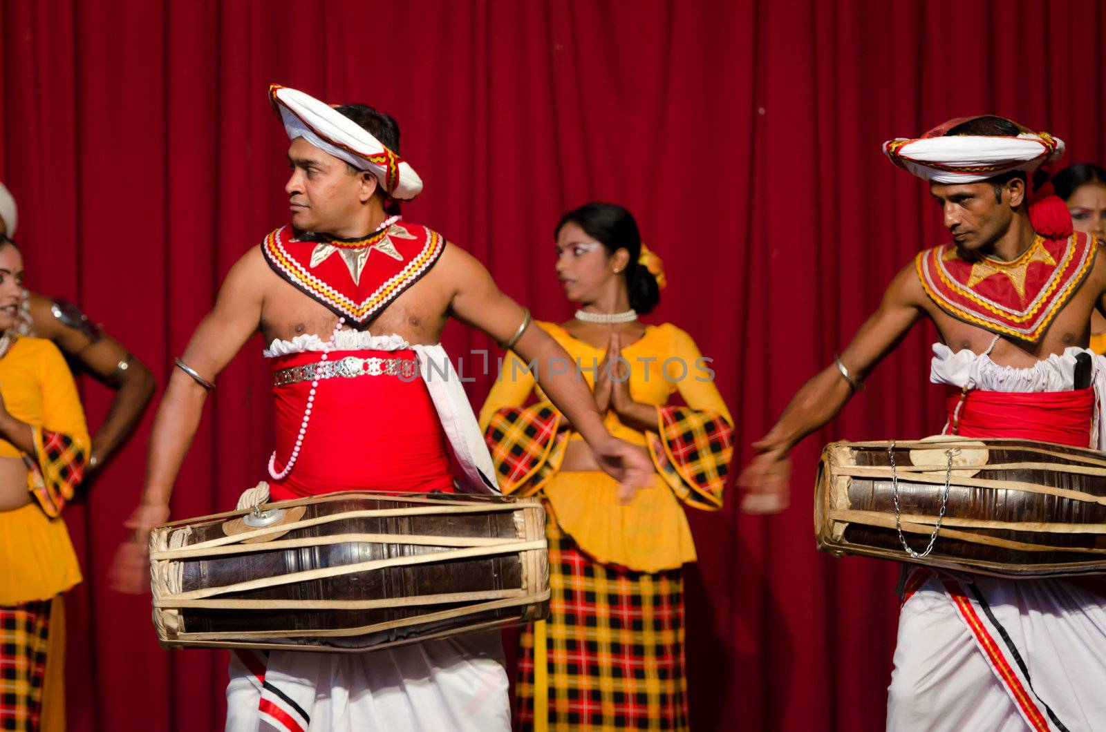 Kandy, Sri Lanka - December 7, 2011:  Show in traditional Sri Lankian theatre - drum, dance and singing.