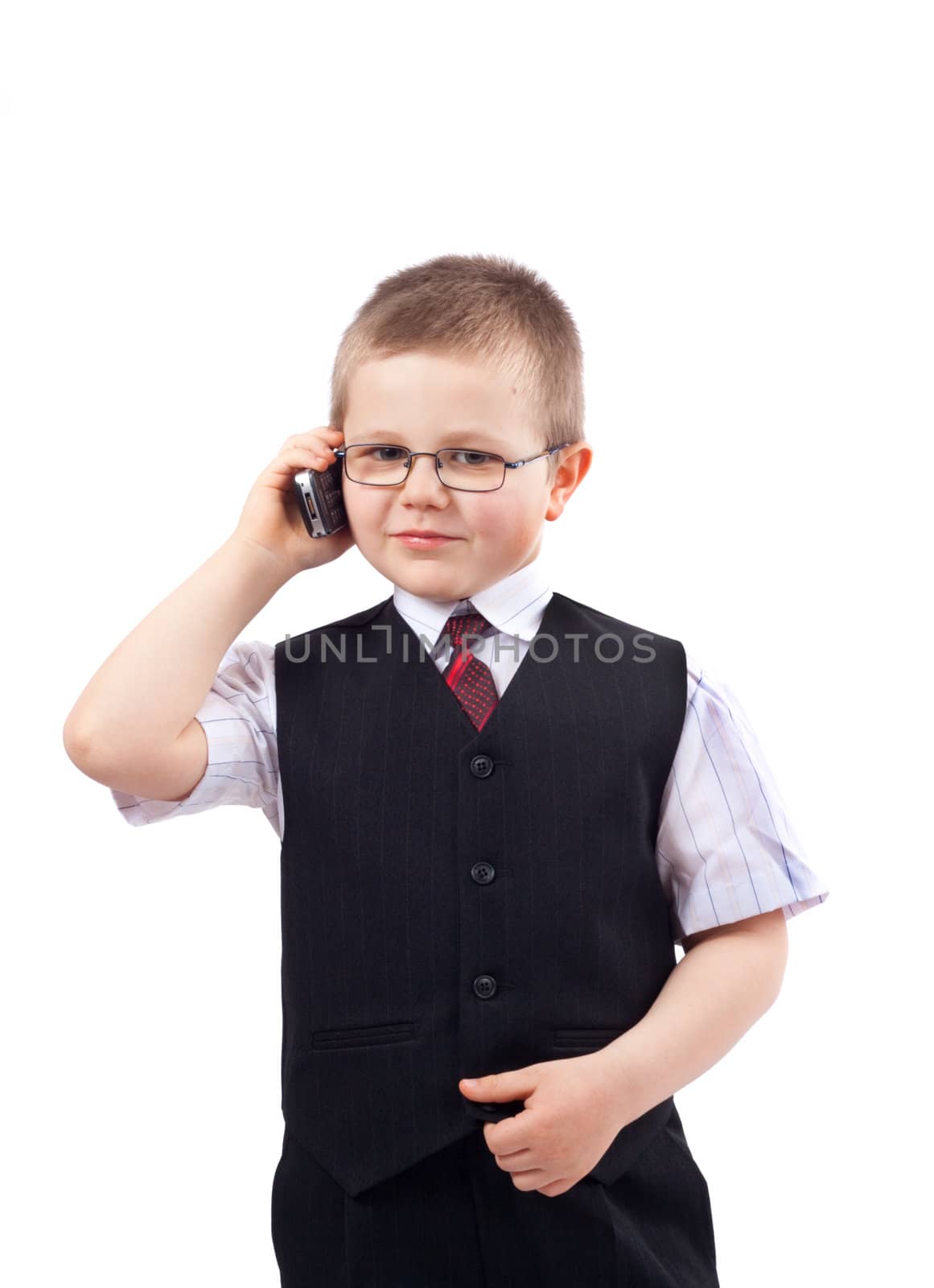 small boy - businessman, isolated on white