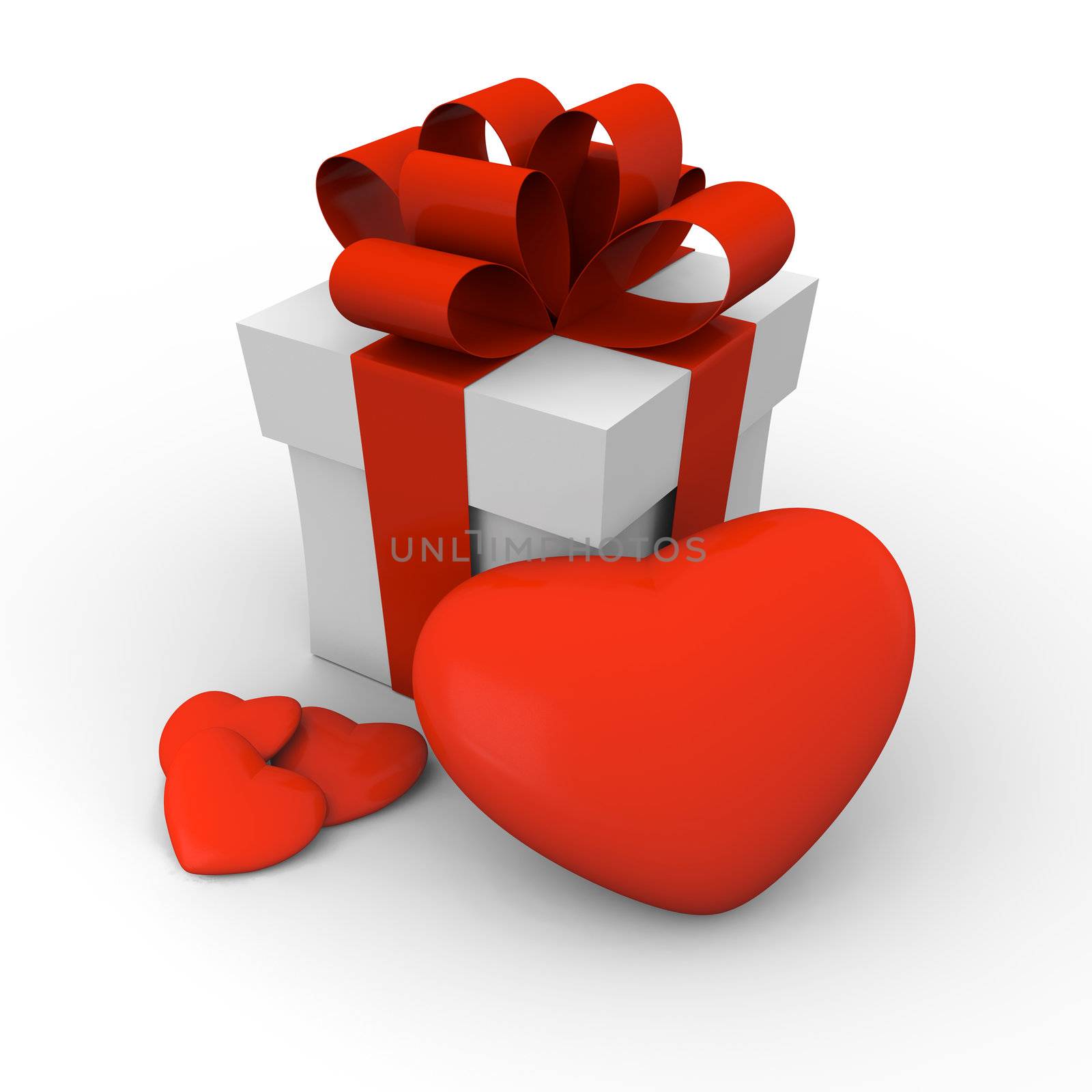 Gift box with one large and three small hearts