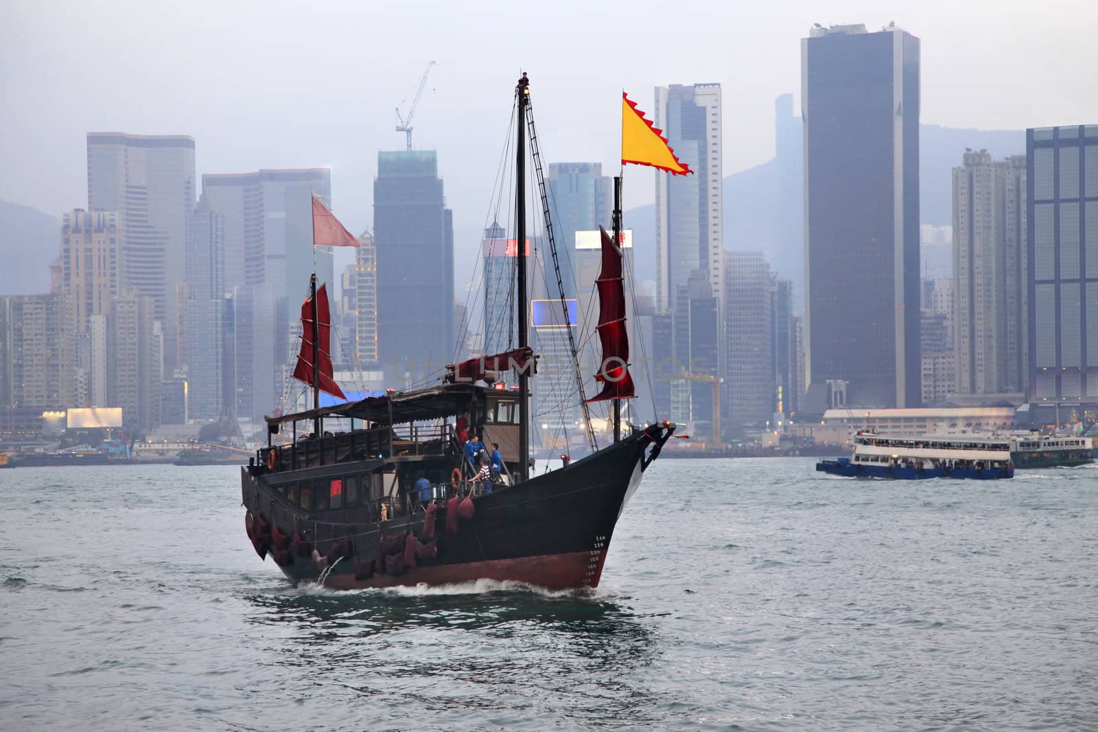 The ferry on a background of city, Hong Kong harbour