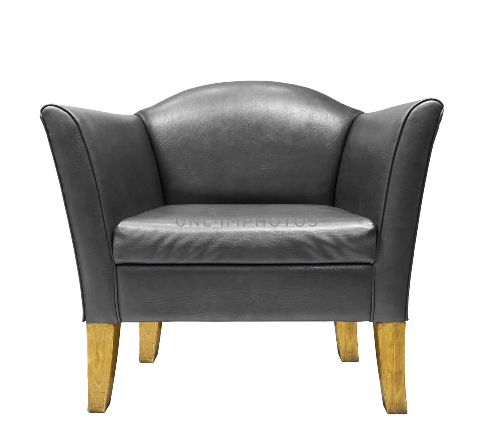 Black leather armchair isolated on white background