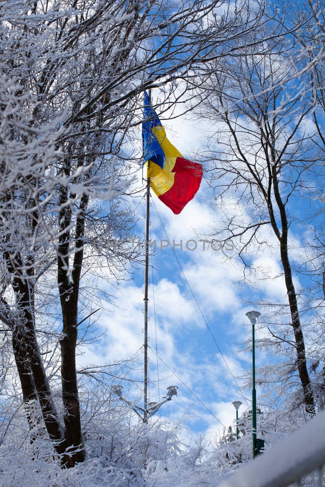 Romanian flag on top of the Tampa mountain in Brasov