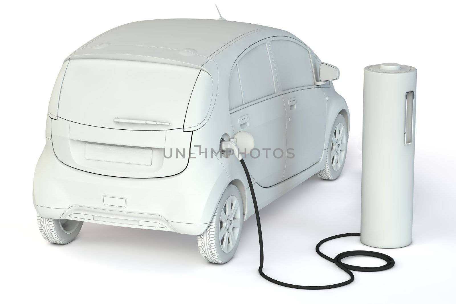 alternative energy template - a grey battery as a fuel pump fuels an E-Car