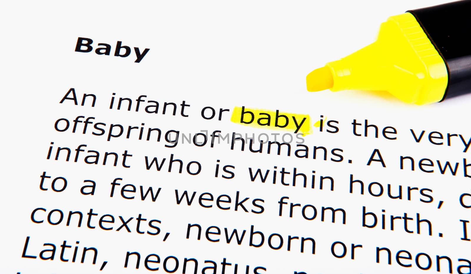 Text highlighted in yellow with felt tip pen