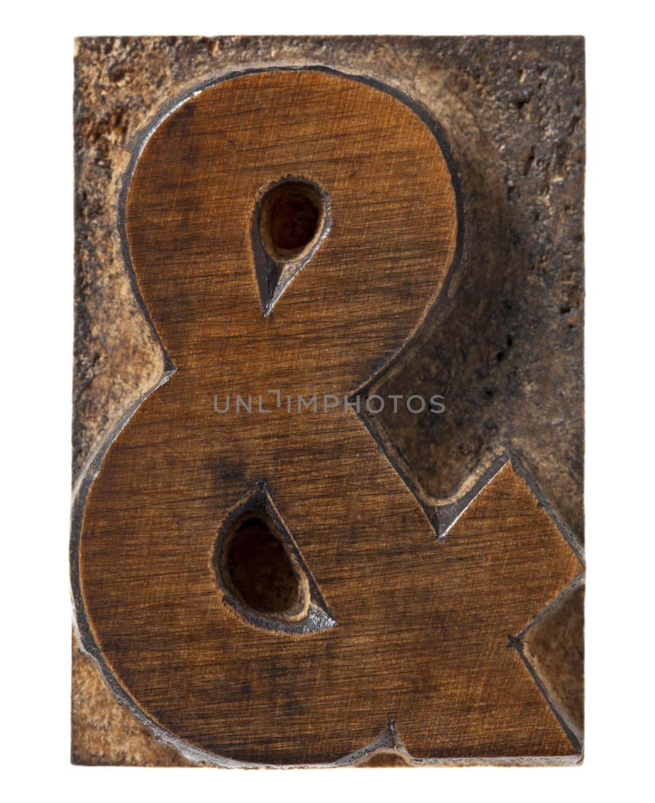 ampersand symbol  - isolated vintage wood letterpress type block,