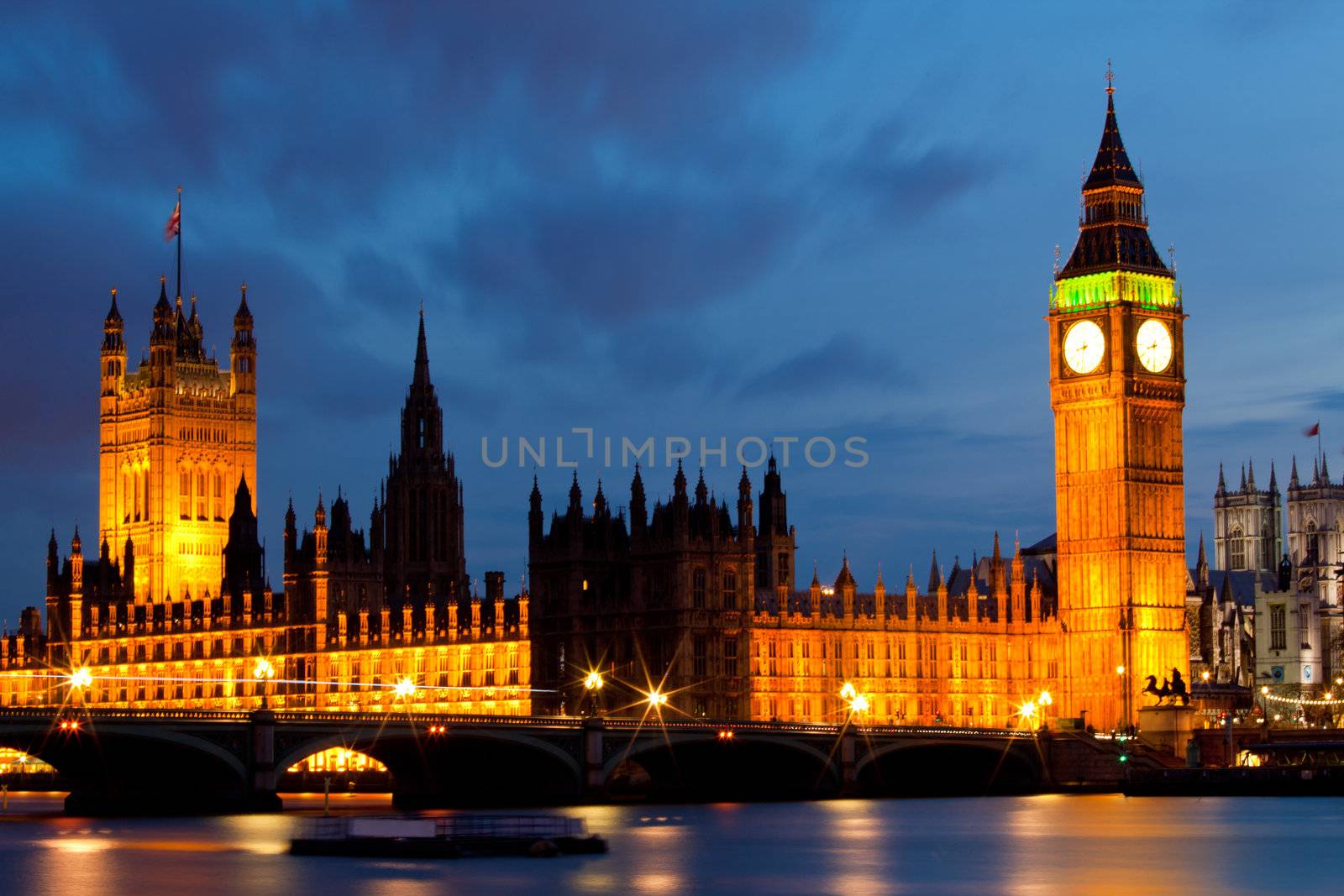 House of Parliament and Big Ben River Thames Landmark of London England United Kingdom at Dusk