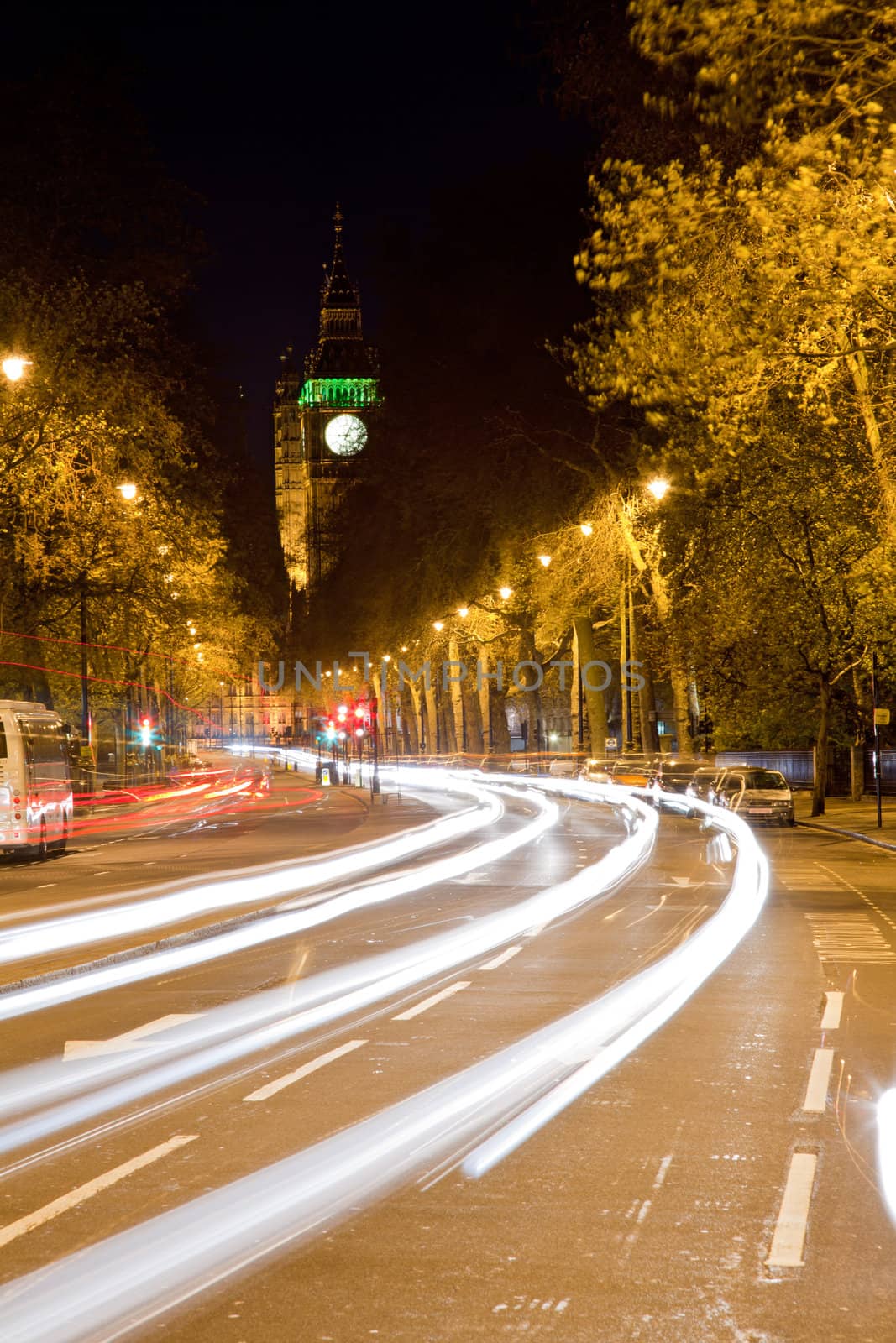 Big Ben with Light Trail Landmark of London England United Kingdom at Night