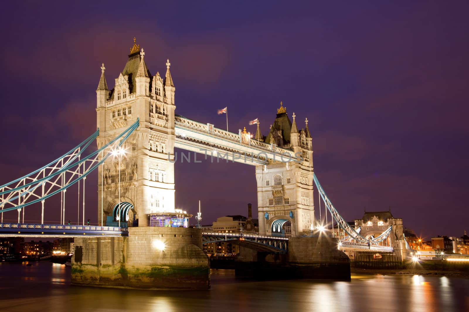 London River Thames and Tower Bridge Landmark of England United Kingdom at Dusk