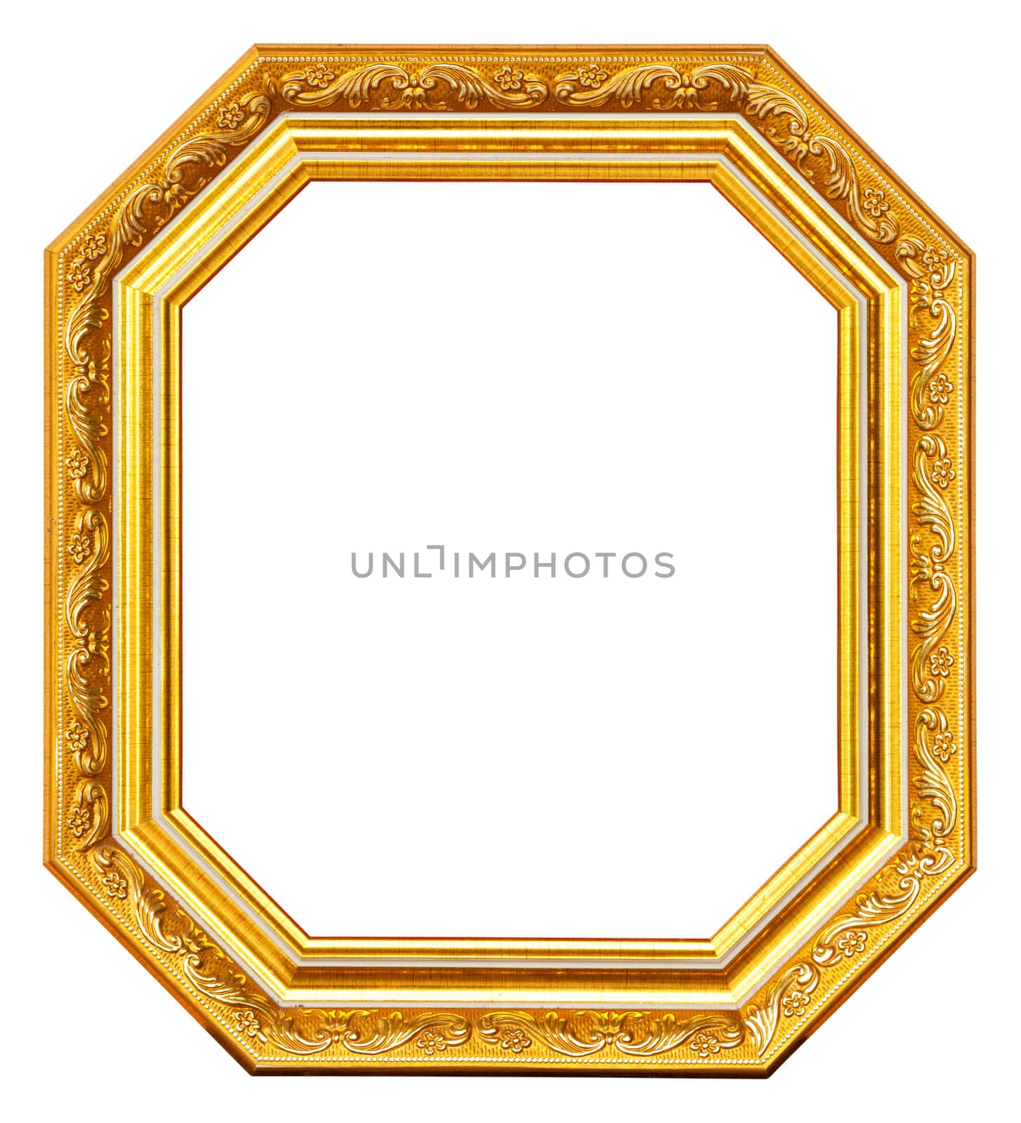 Gold frame on white background