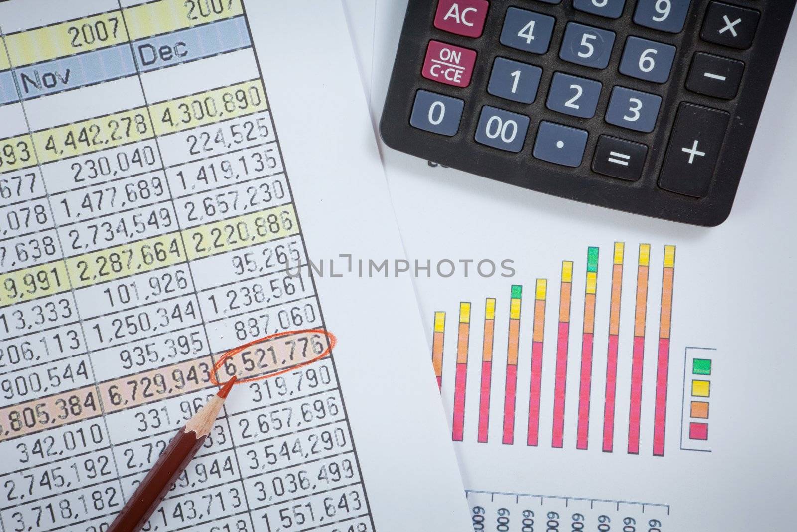 Graphs, charts, business table. The workplace of business people.