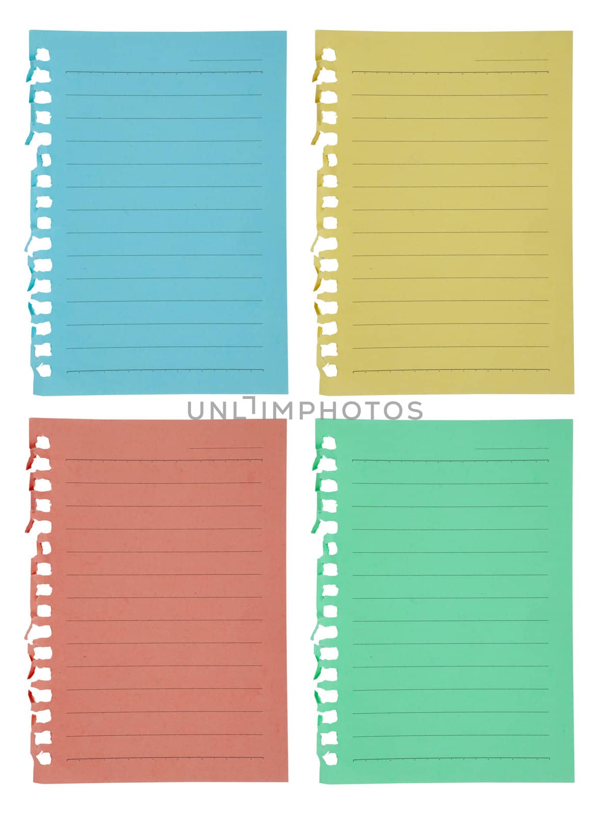 color paper sheet collection  on white background