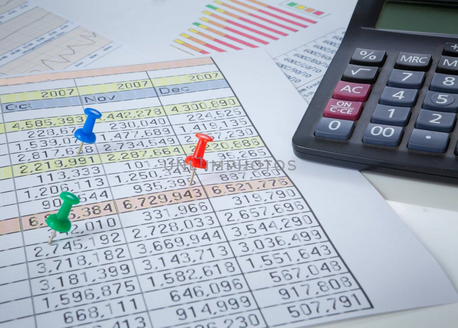 Graphs, charts, business table. The workplace of business people.