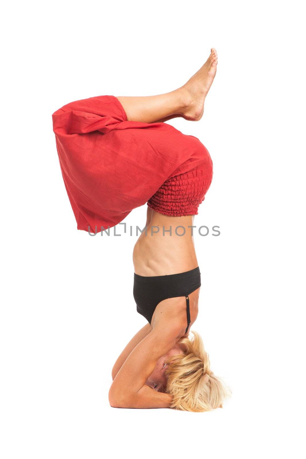 Full set of yoga asanas. Practicing Yoga. Young woman in traditional yoga clothes isolated on white background