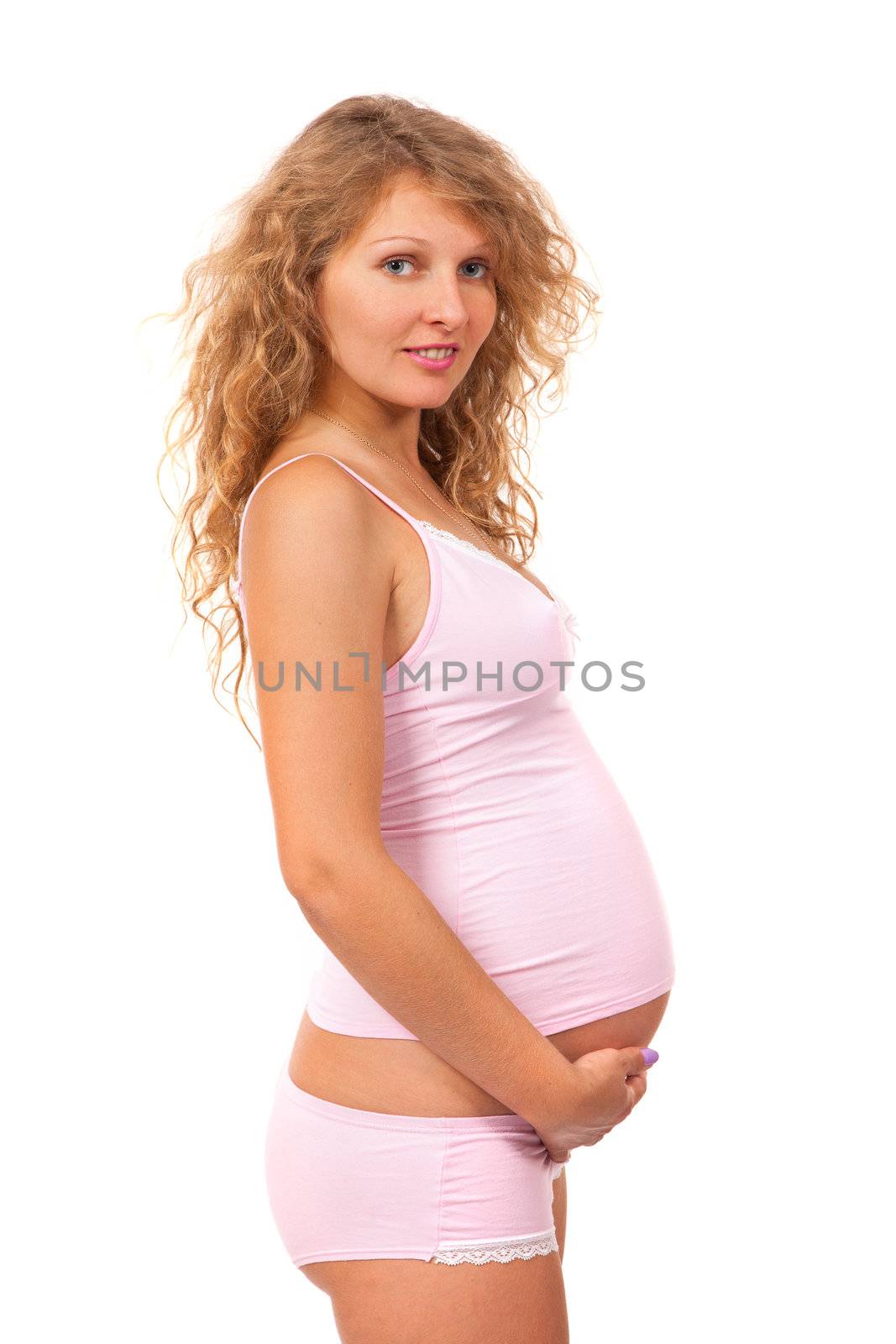 Pregnant woman is caressing her belly by bloodua