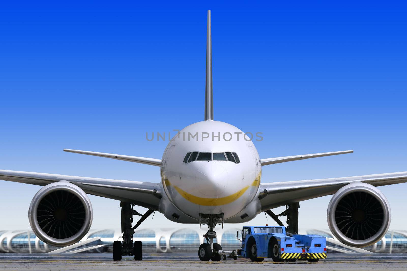 big passenger airplane is waiting for departure in airport