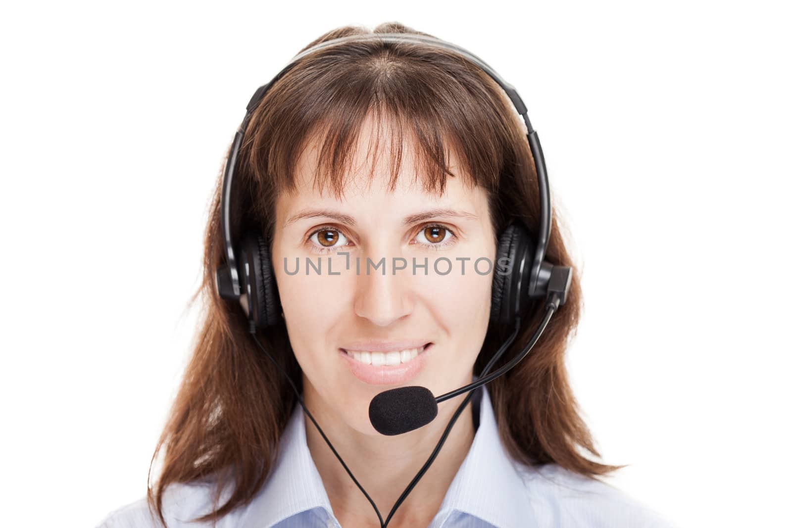 Beauty smiling business woman with headphones or headset