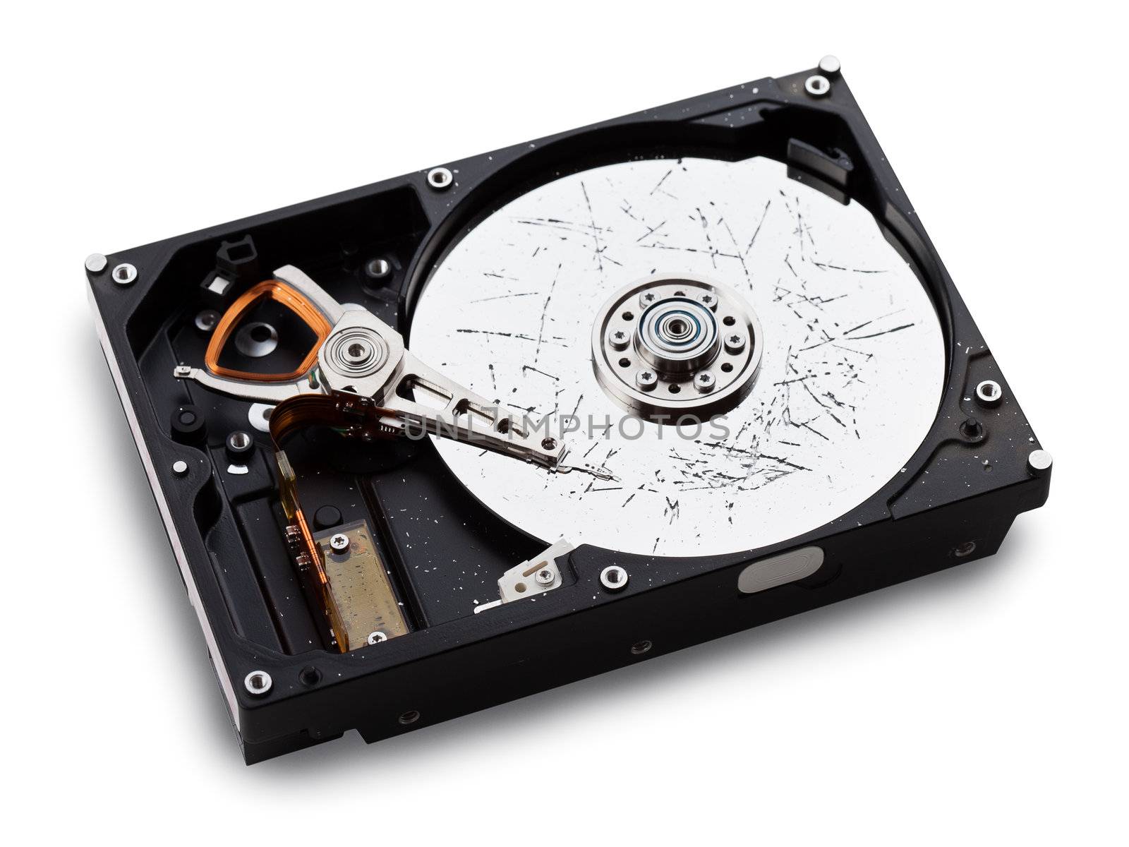 Information storage data loss - broken computer technology hard disk drive surface