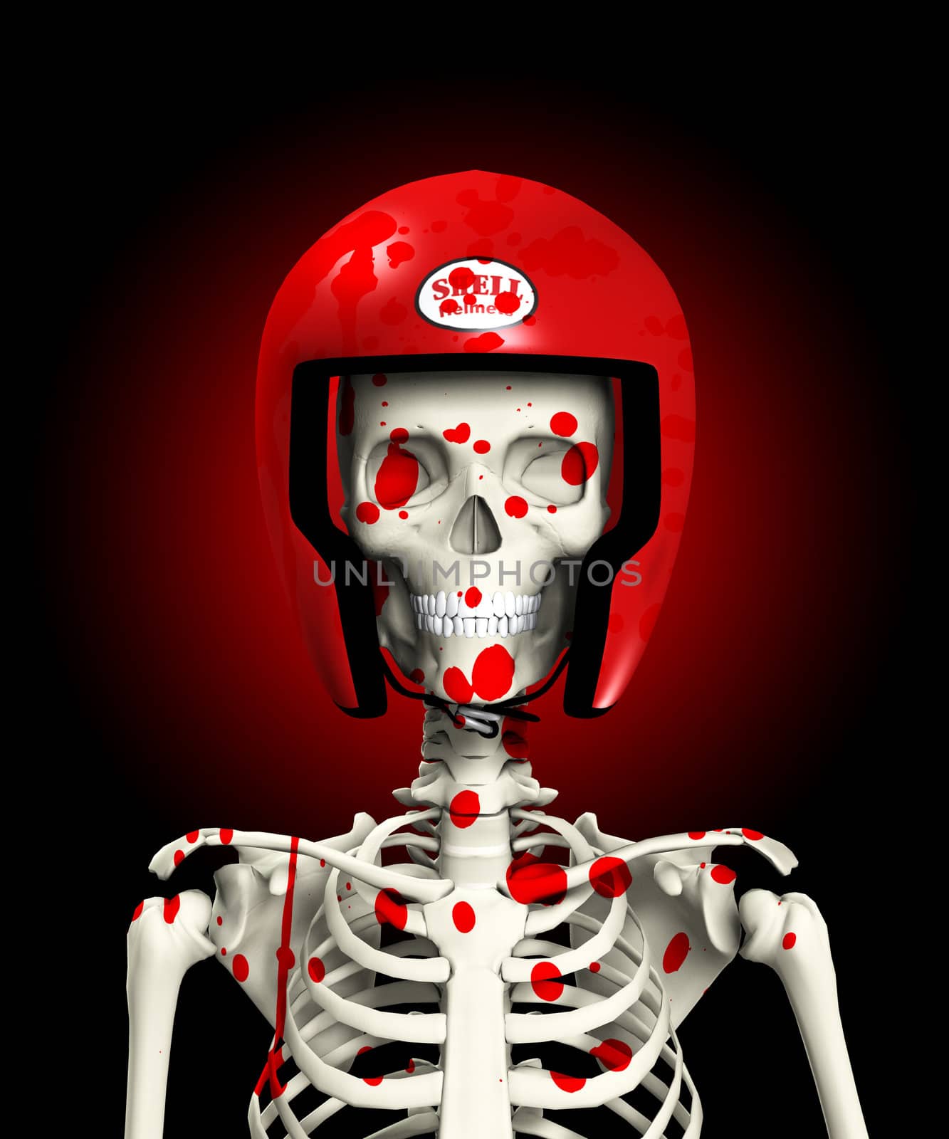 Bloody Skeleton In Protective Helmet by harveysart