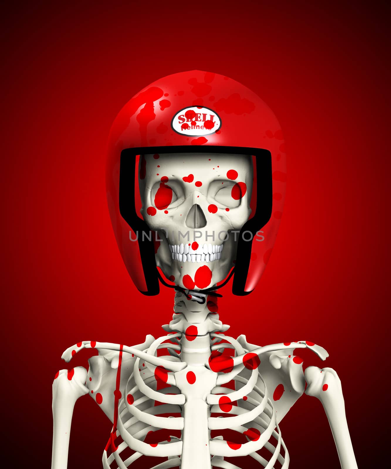 Bloody Skeleton In Protective Helmet by harveysart