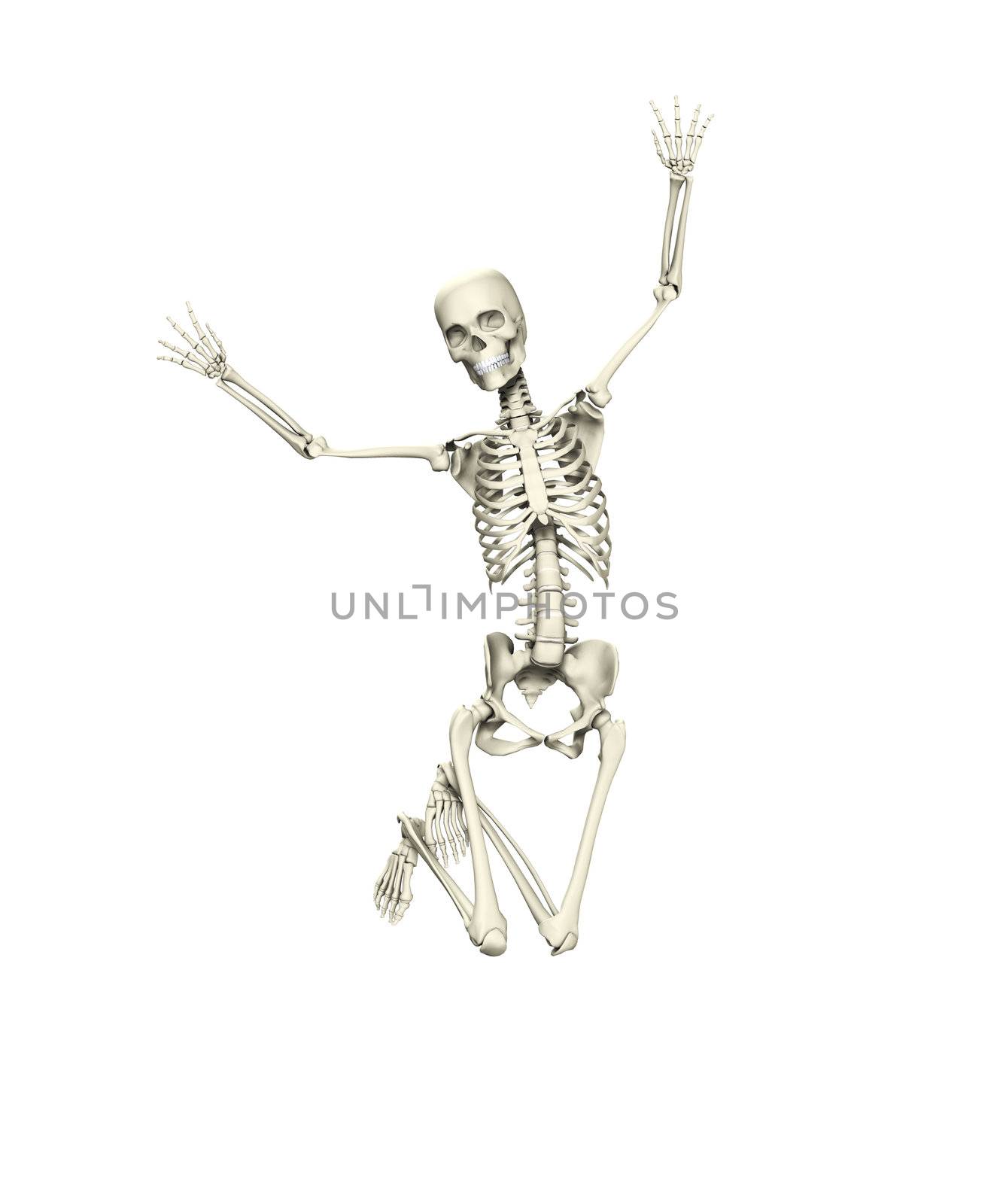 Skeleton that is jumping for joy with happiness.