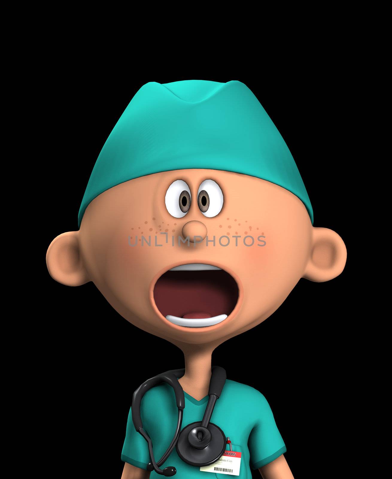 Surgeon that has a very shocked and worried look on his face.