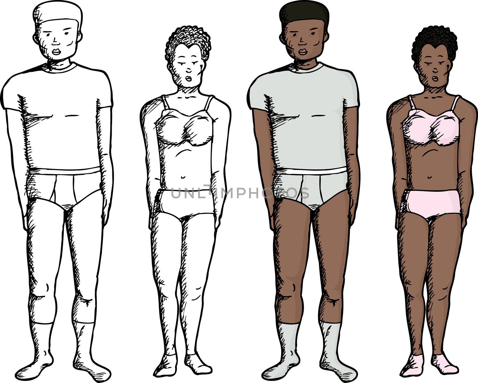 Black male and female in modern underwear clothes