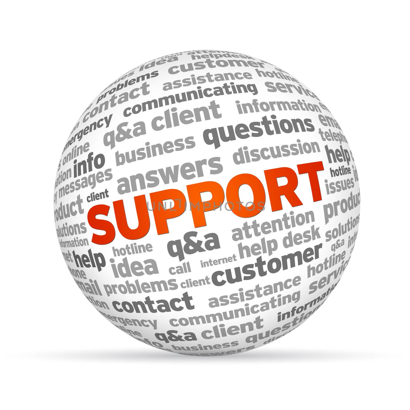 Support with words 3d Sphere on white background. 