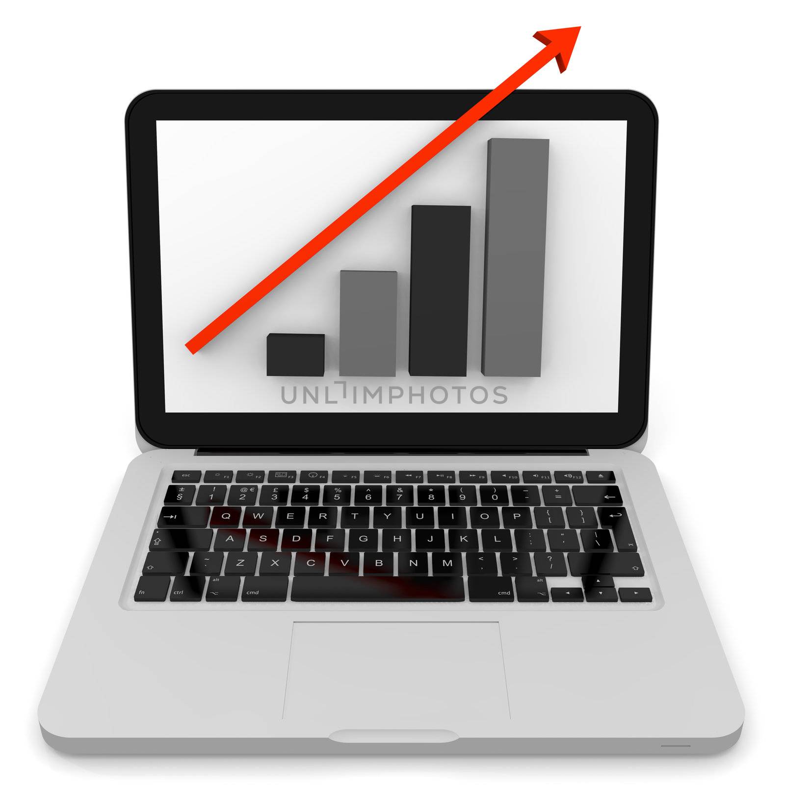 3D render of growth chart on a laptop screen 