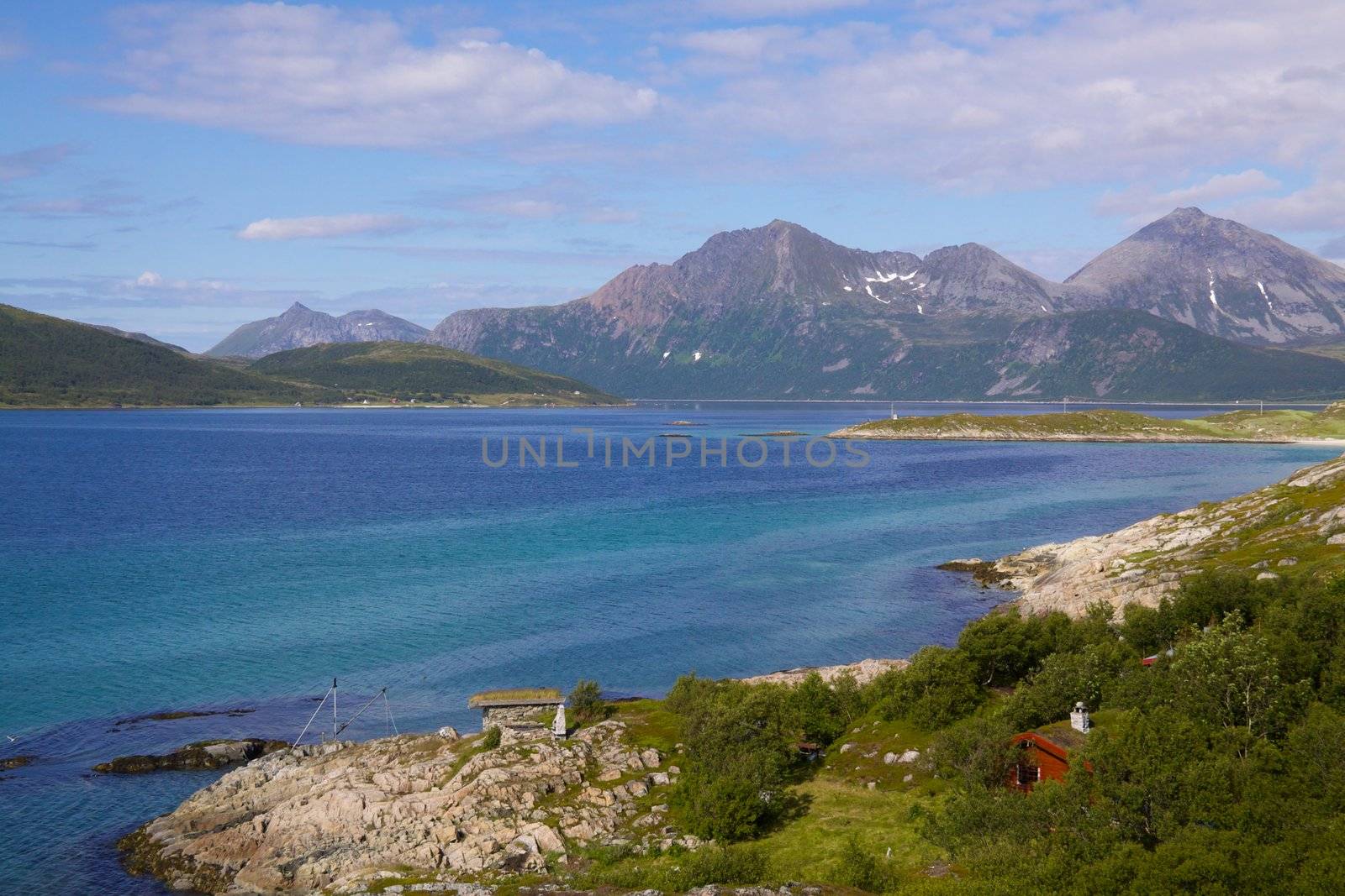 Picturesque scenery on island of Senja above polar circle in Norway