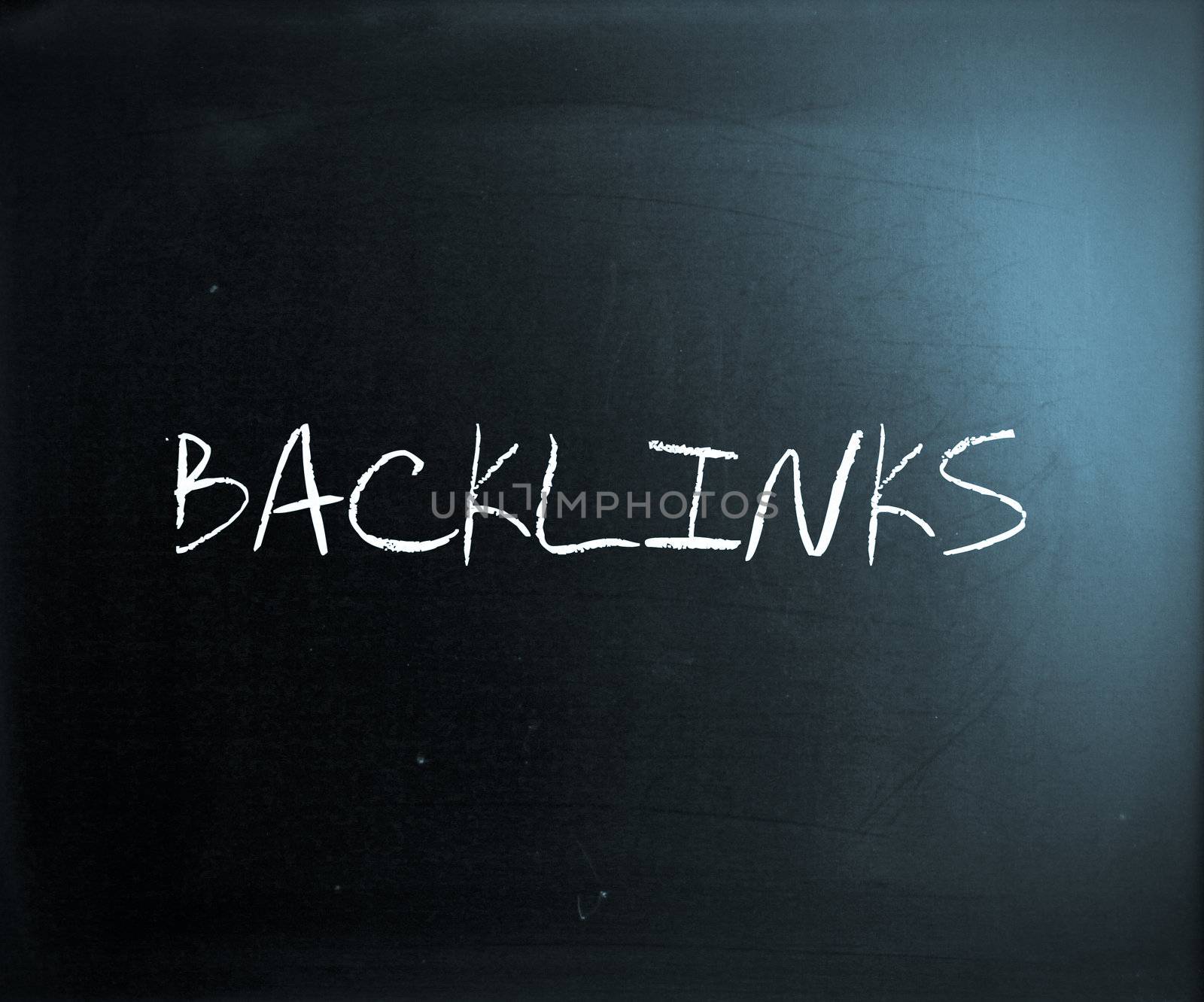 The word "Backlinks" handwritten with white chalk on a blackboard.