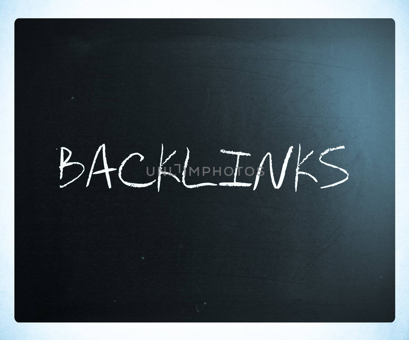 The word "Backlinks" handwritten with white chalk on a blackboard.