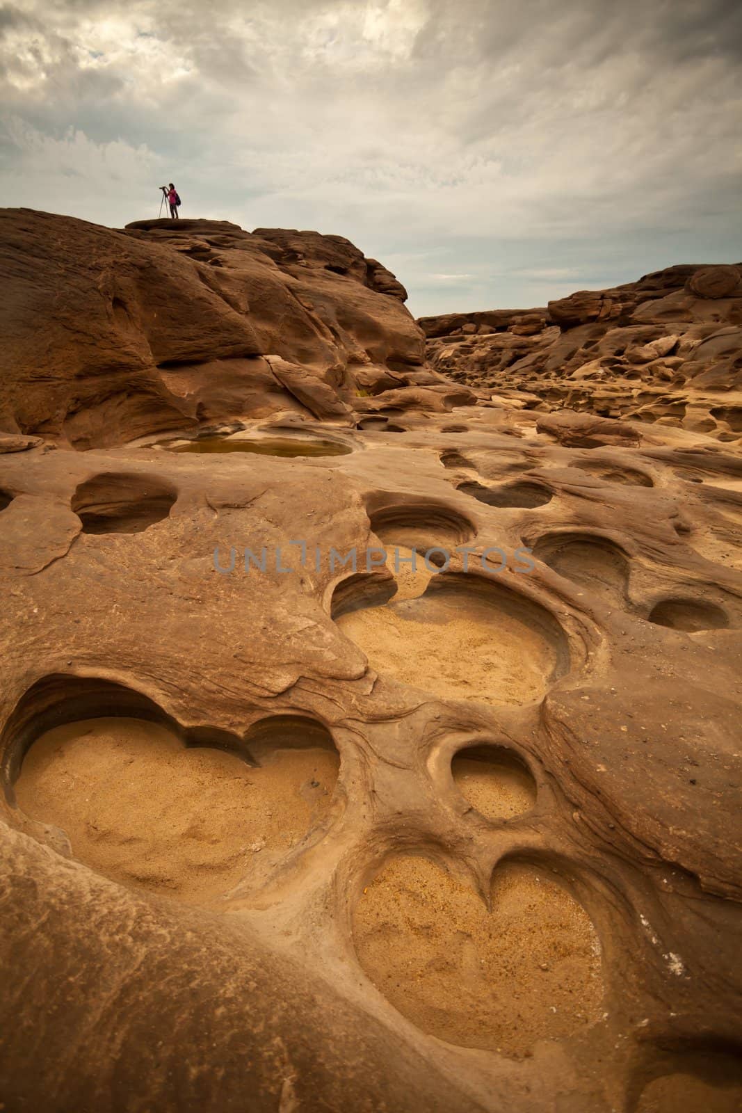 Sampanbok (3000 Hole), The Amazing of Rock in Mekong River, Ubon Ratchathani, Thailand.