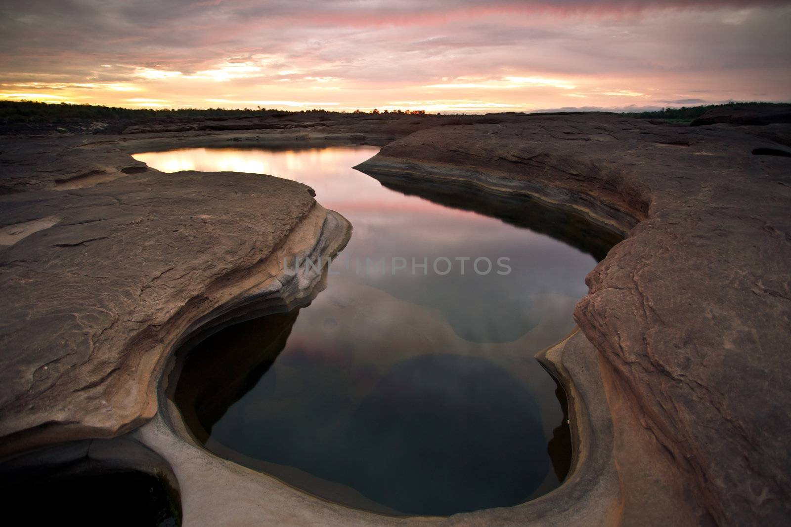 Sampanbok (3000 Hole), The Amazing of Rock in Mekong River, Ubon Ratchathani, Thailand.