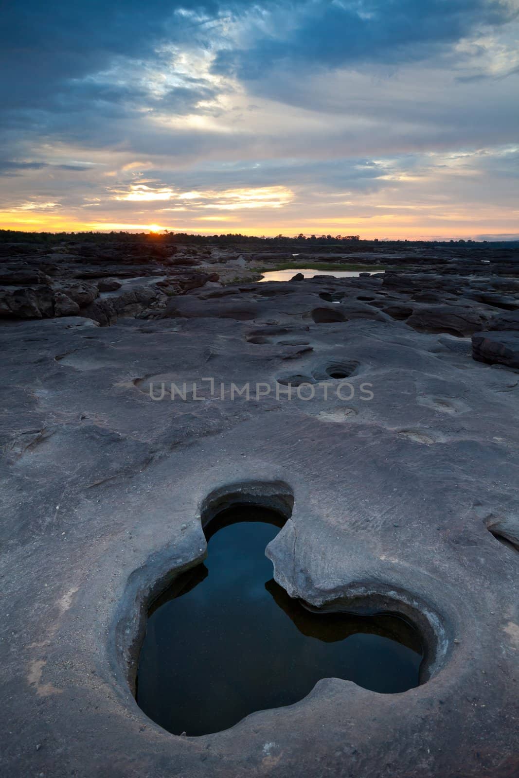 Sampanbok (3000 Hole), The Amazing of Rock in Mekong River, Ubon Ratchathani, Thailand.