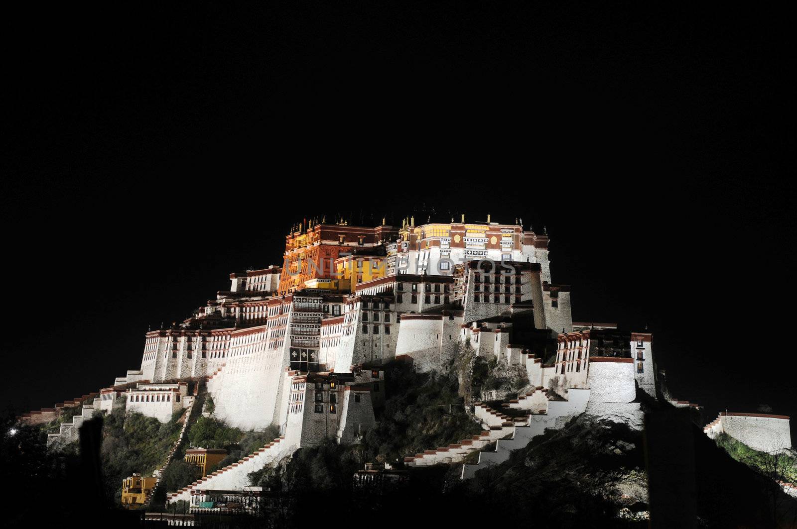 Night scenes of the famous historic Potala Palace in Lhasa Tibet