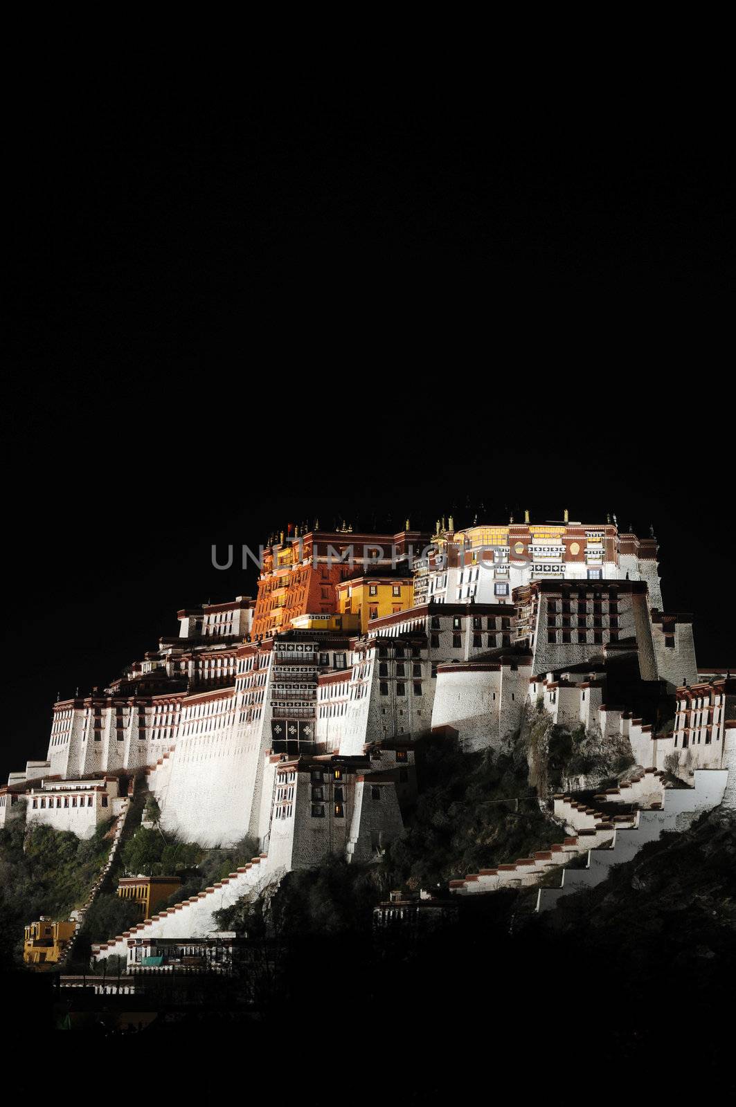 Night scenes of the famous historic Potala Palace in Lhasa Tibet