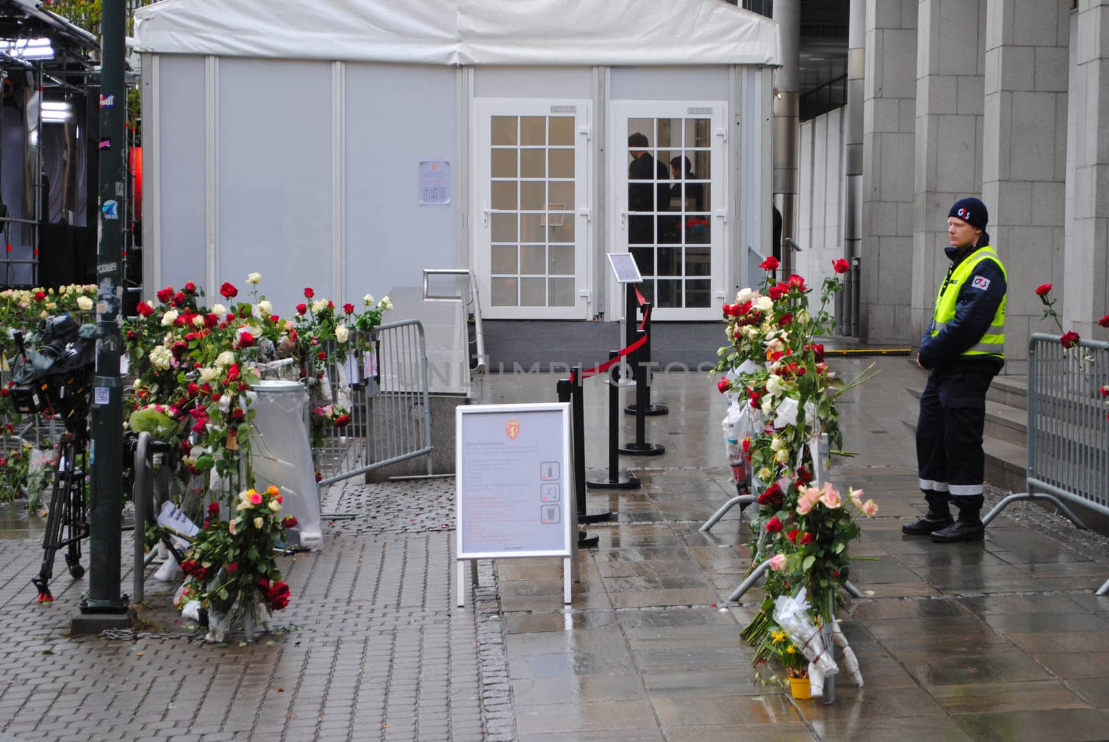 Security measures outside Oslo Courthouse during the trial against terrorist Anders Behring Breivik.