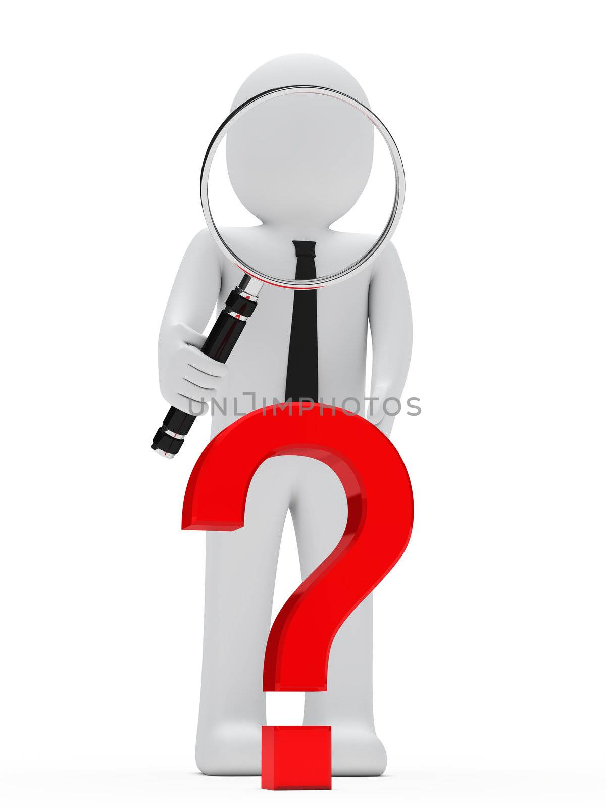 businessman look with magnifying glass question mark