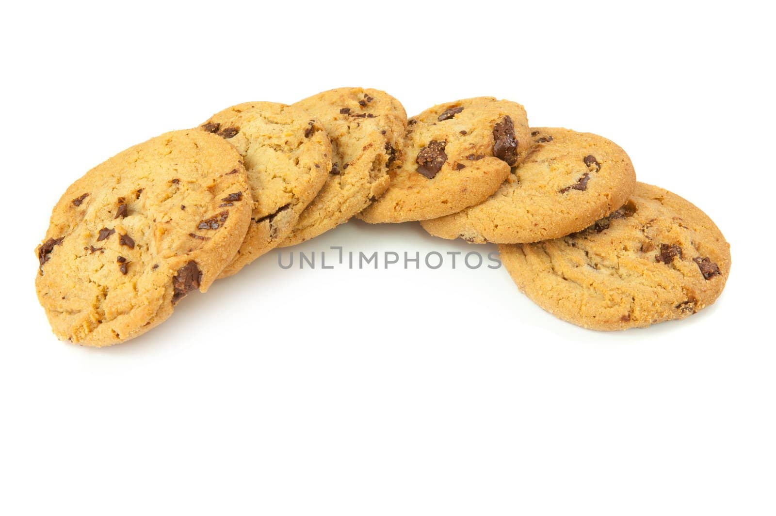 Chocolate chip cookies isolated on white background