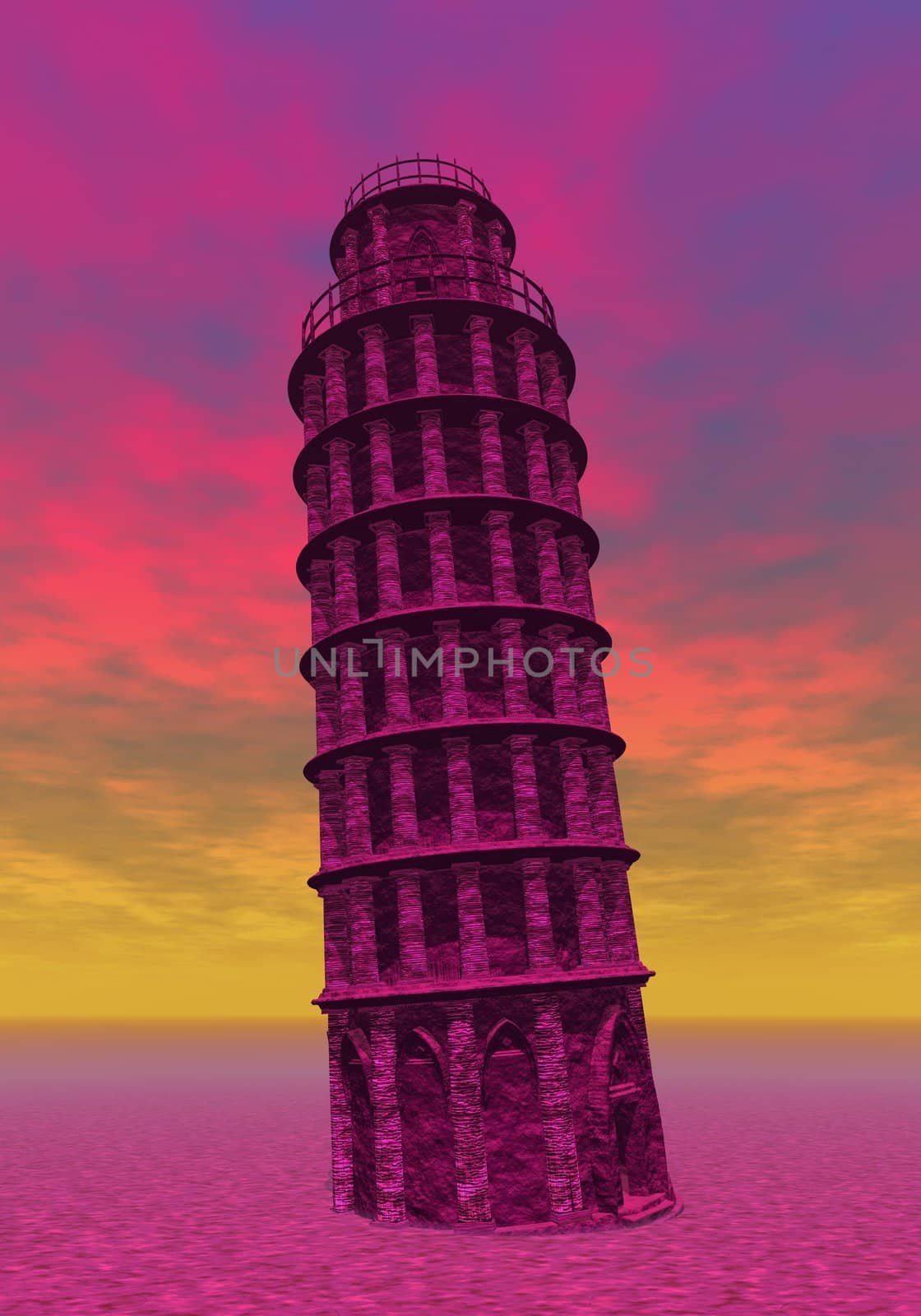 Famous Pisa tower in colorful background, Italiy