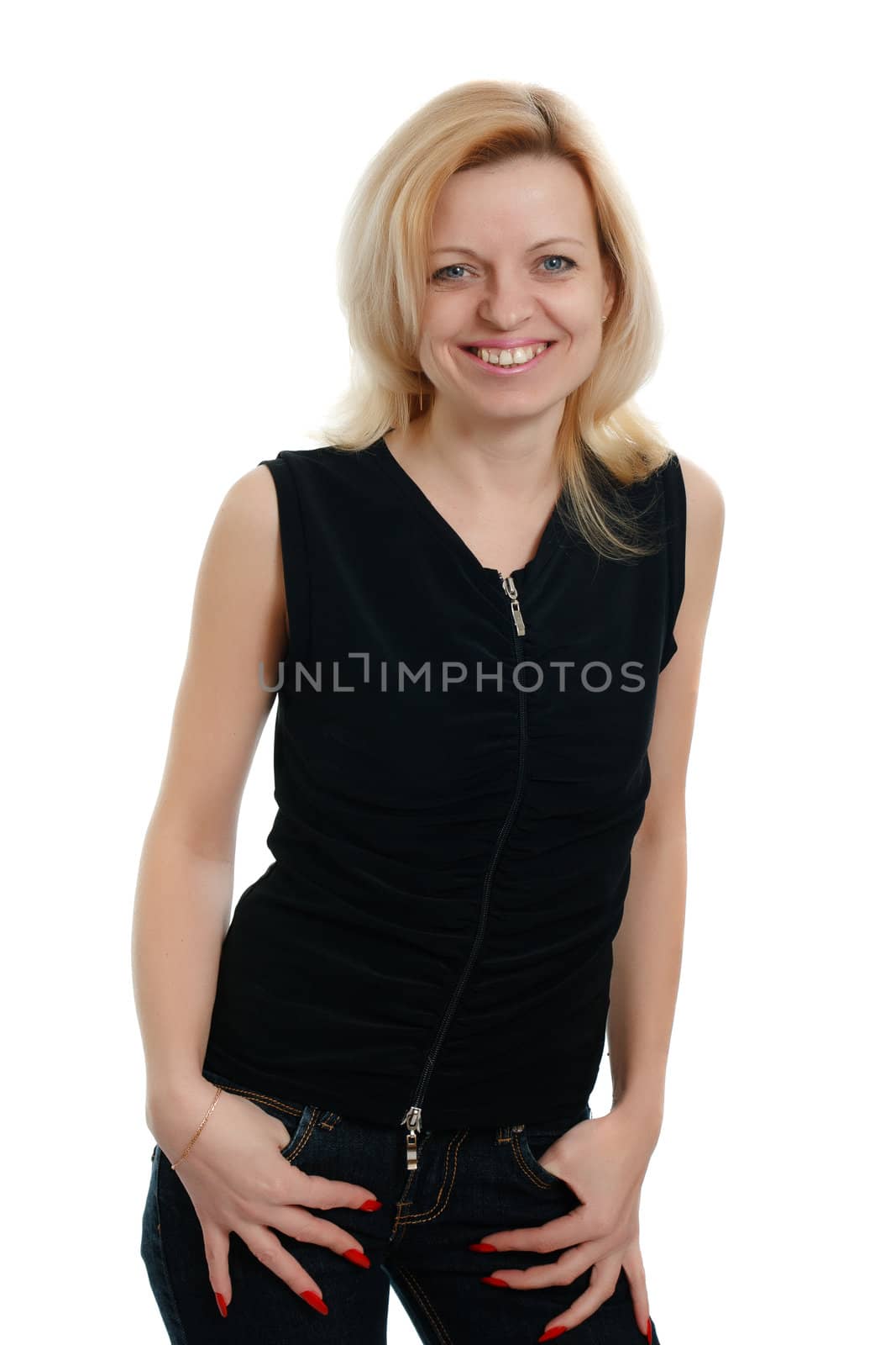 Young casual woman  isolated over white background