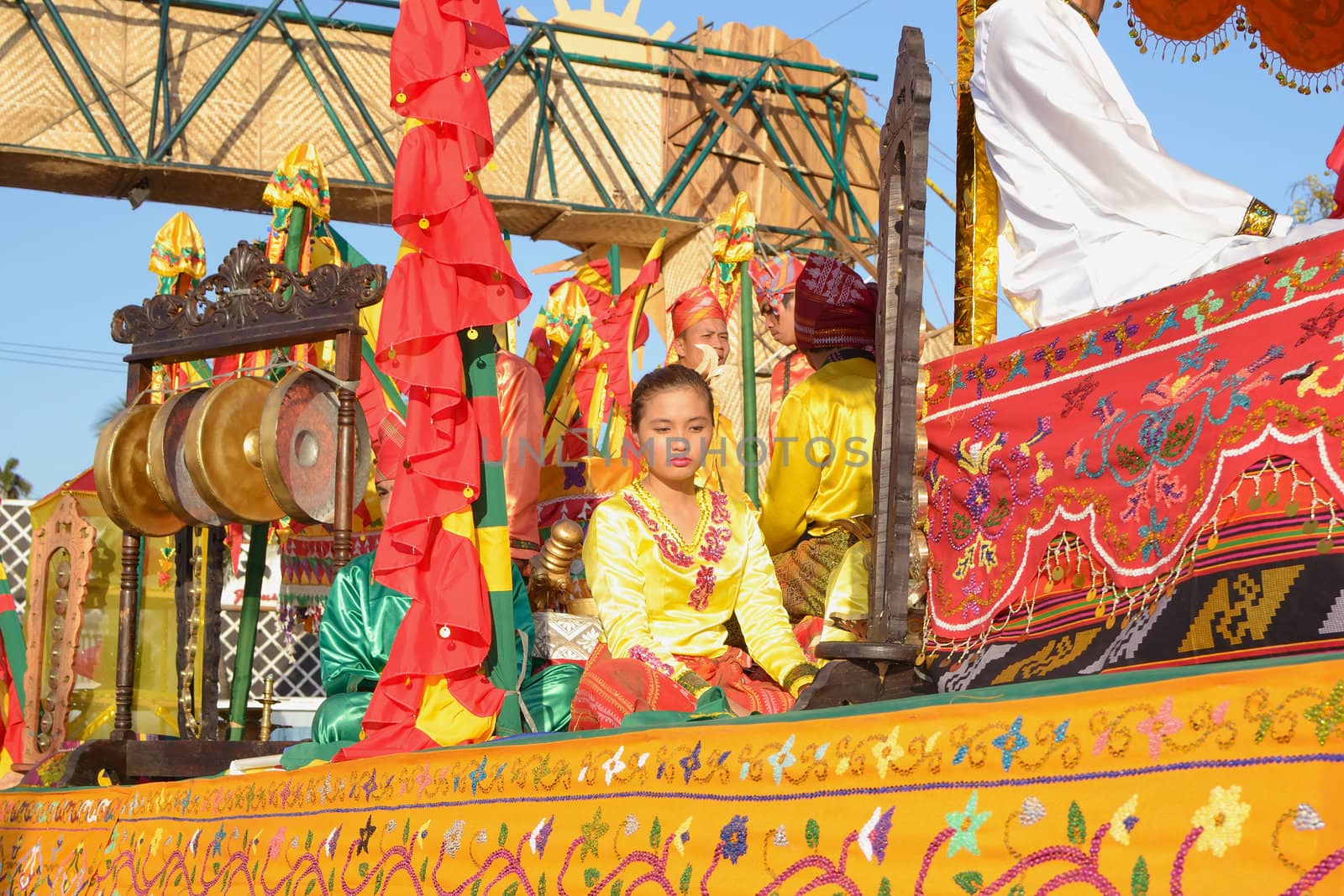 MANILA, PHILIPPINES - APR. 14: parade contestant in her cultural dress pauses during Aliwan Fiesta, which is the biggest annual national festival competition on April 14, 2012 in Manila Philippines.