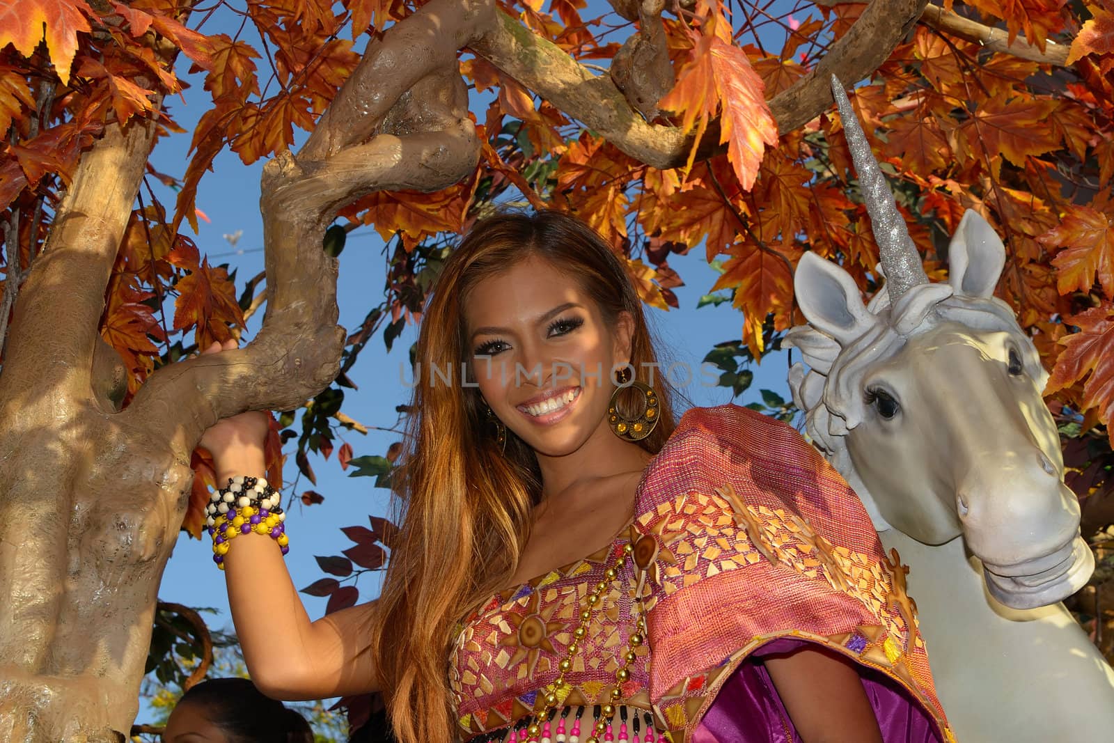 MANILA, PHILIPPINES - APR. 14: pageant contestant in her cultural dress pauses during Aliwan Fiesta, which is the biggest annual national festival competition on April 14, 2012 in Manila Philippines.