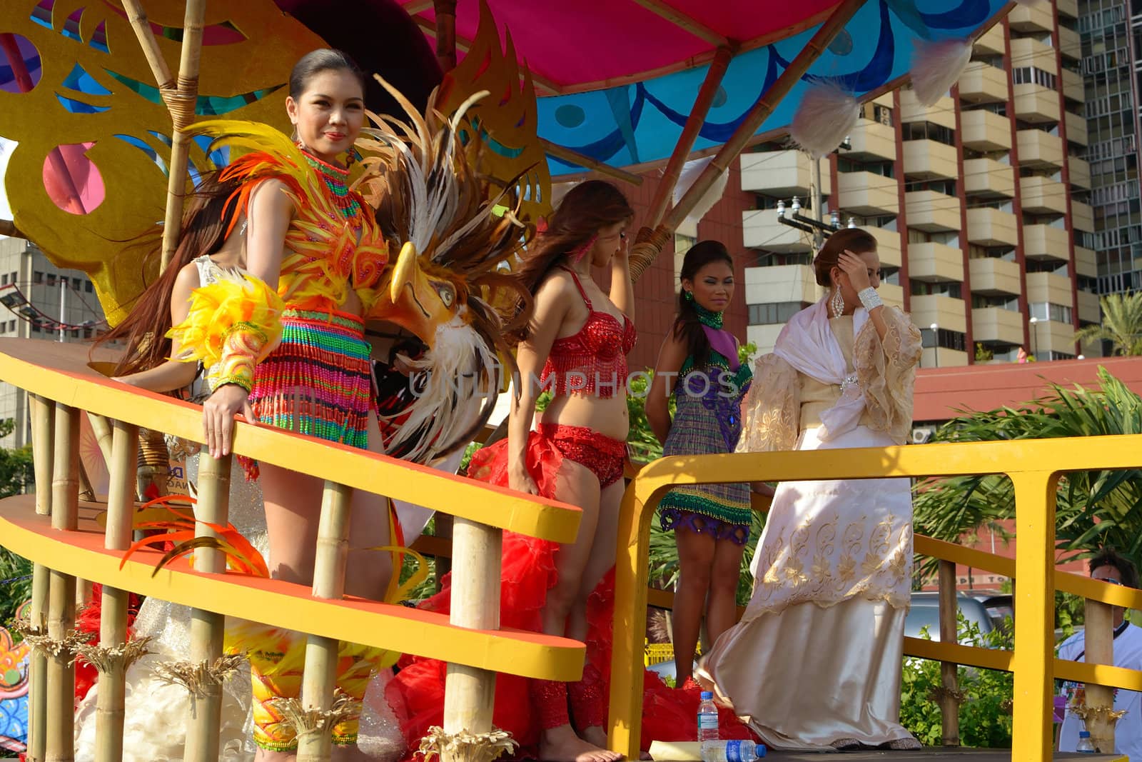 MANILA, PHILIPPINES - APR. 14: beauty contestants in their cultural dresses during Aliwan Fiesta, which is the biggest annual national festival competition on April 14, 2012 in Manila Philippines.